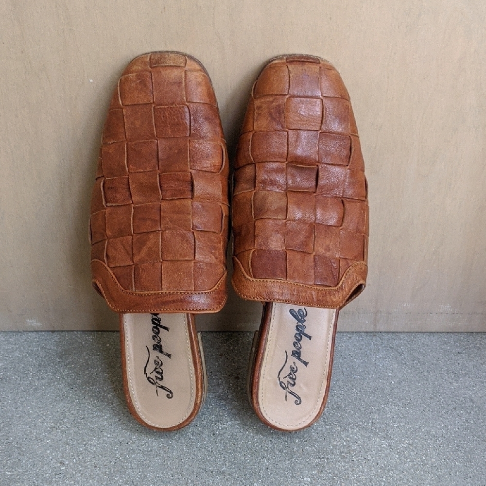 ❤️ Free People Italian Leather Maya Woven Mules Brown sz. 37 - Picture 10 of 12